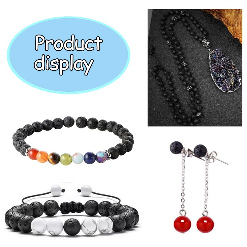 NITOPUPU 200Pcs 4mm Natural Black Volcanic Lava Gemstone Beads Round Loose Stone Beads for Jewerly Making with Crystal Stretch Cord - Image 5